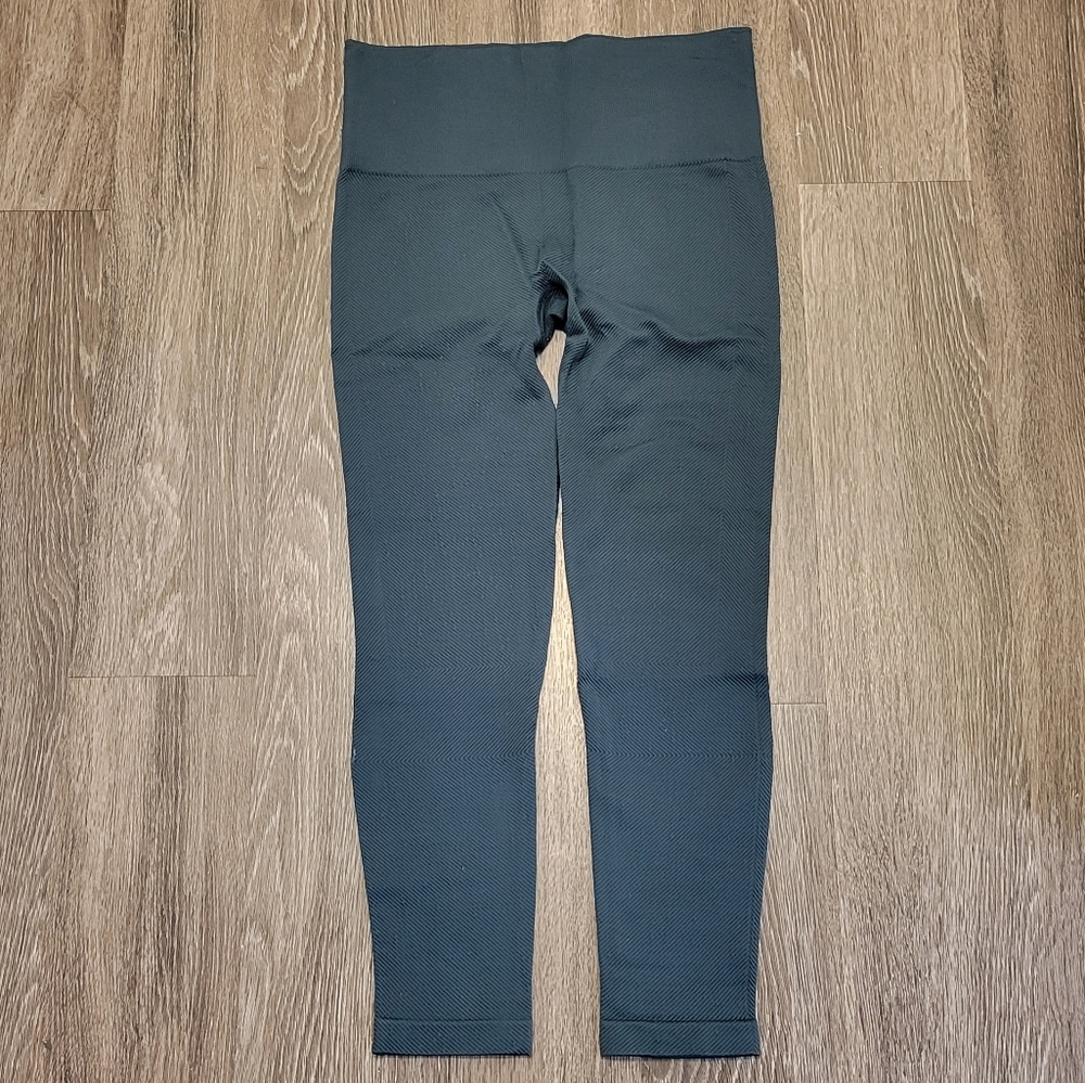 spanx seamless sculpt chevron ribbed leggings | dark emerald | xl